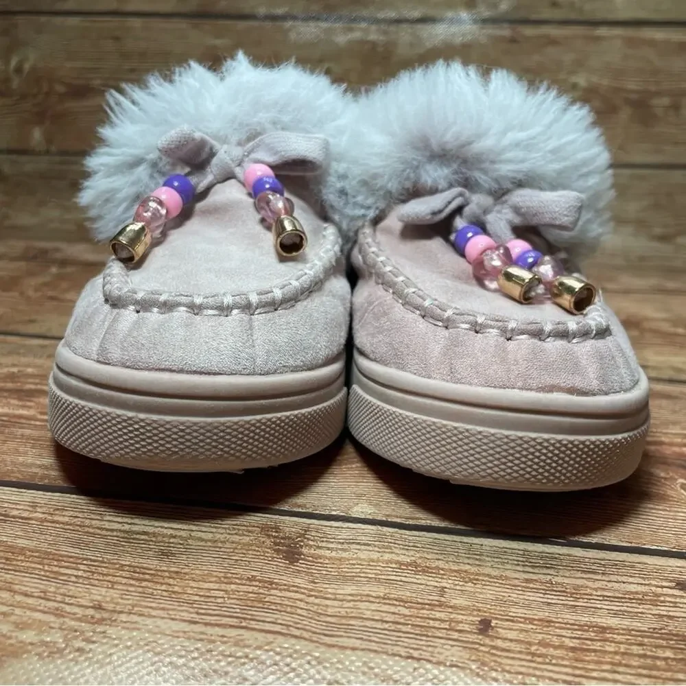 Steve Madden Jhugz Faux Fur Trim Slip-On Slippers Girl's Size 13 Pink Blush